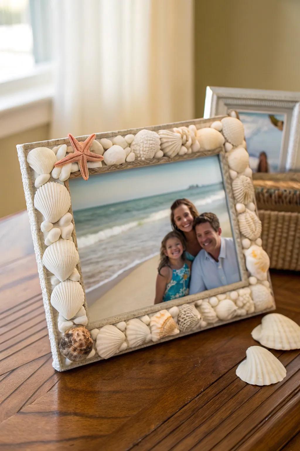 Seashell picture frames are a perfect way to display beach memories.