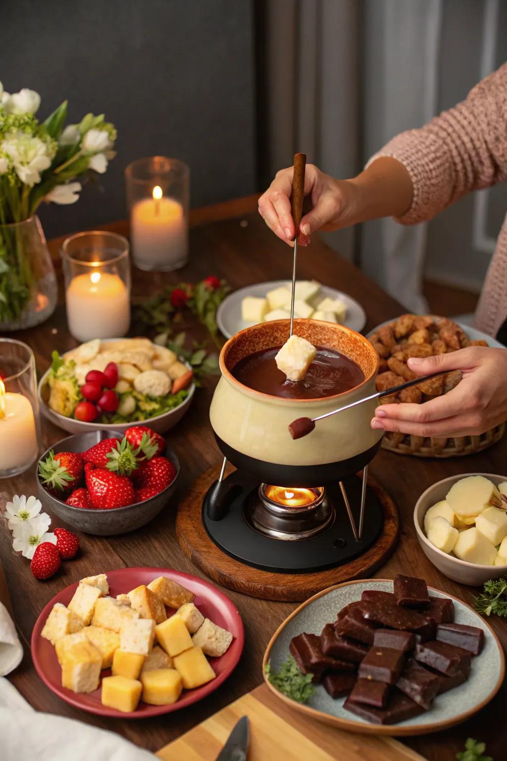 Indulge in a delightful fondue feast with friends.