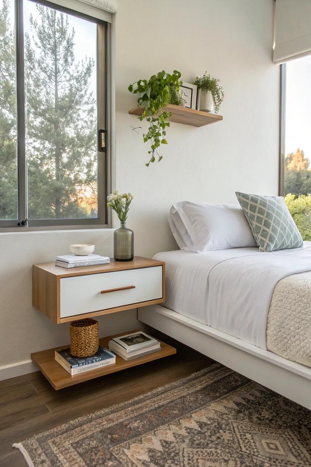 Enhance your room's modern aesthetic with a floating nightstand.