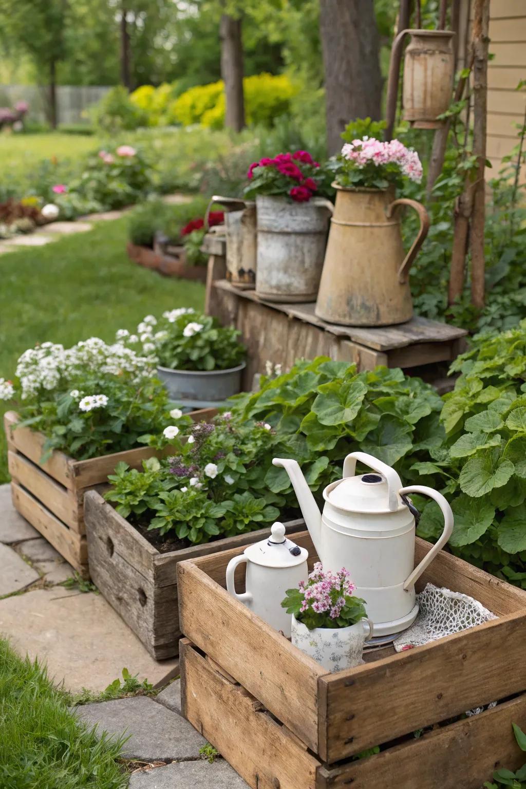 Vintage finds bringing unique charm to the garden.