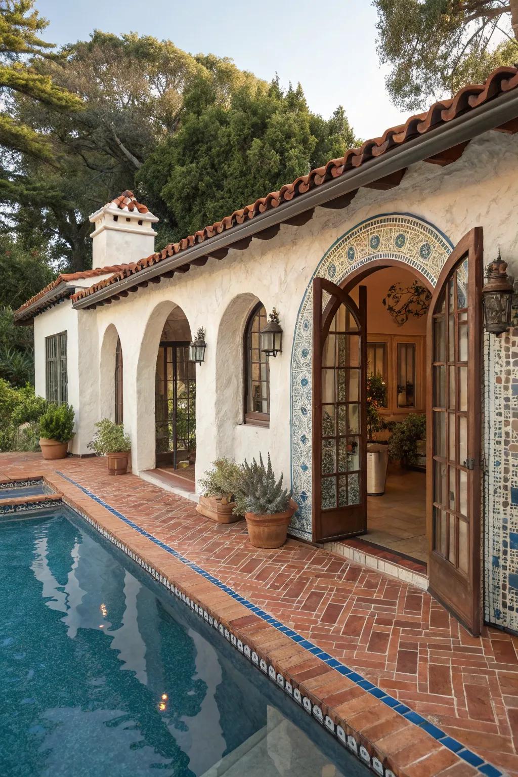 A pool house exuding Mediterranean villa vibes.