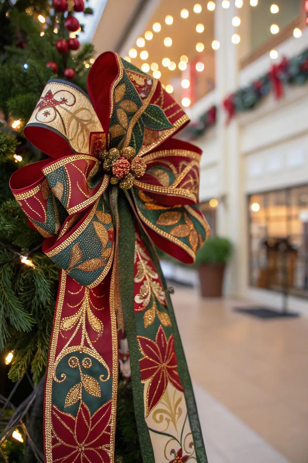 An intricate Christmas bow adds elegance.