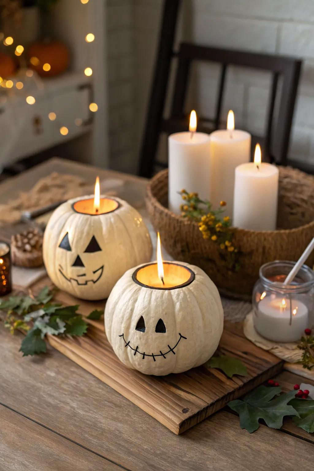 Pumpkins beautifully transformed into candle holders.