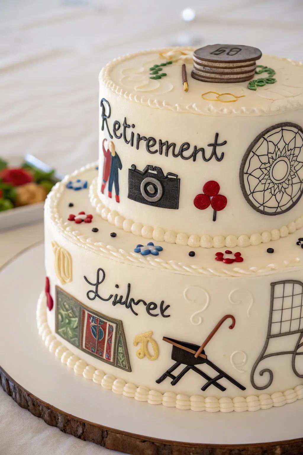 A customized cake celebrating a retiree's journey.