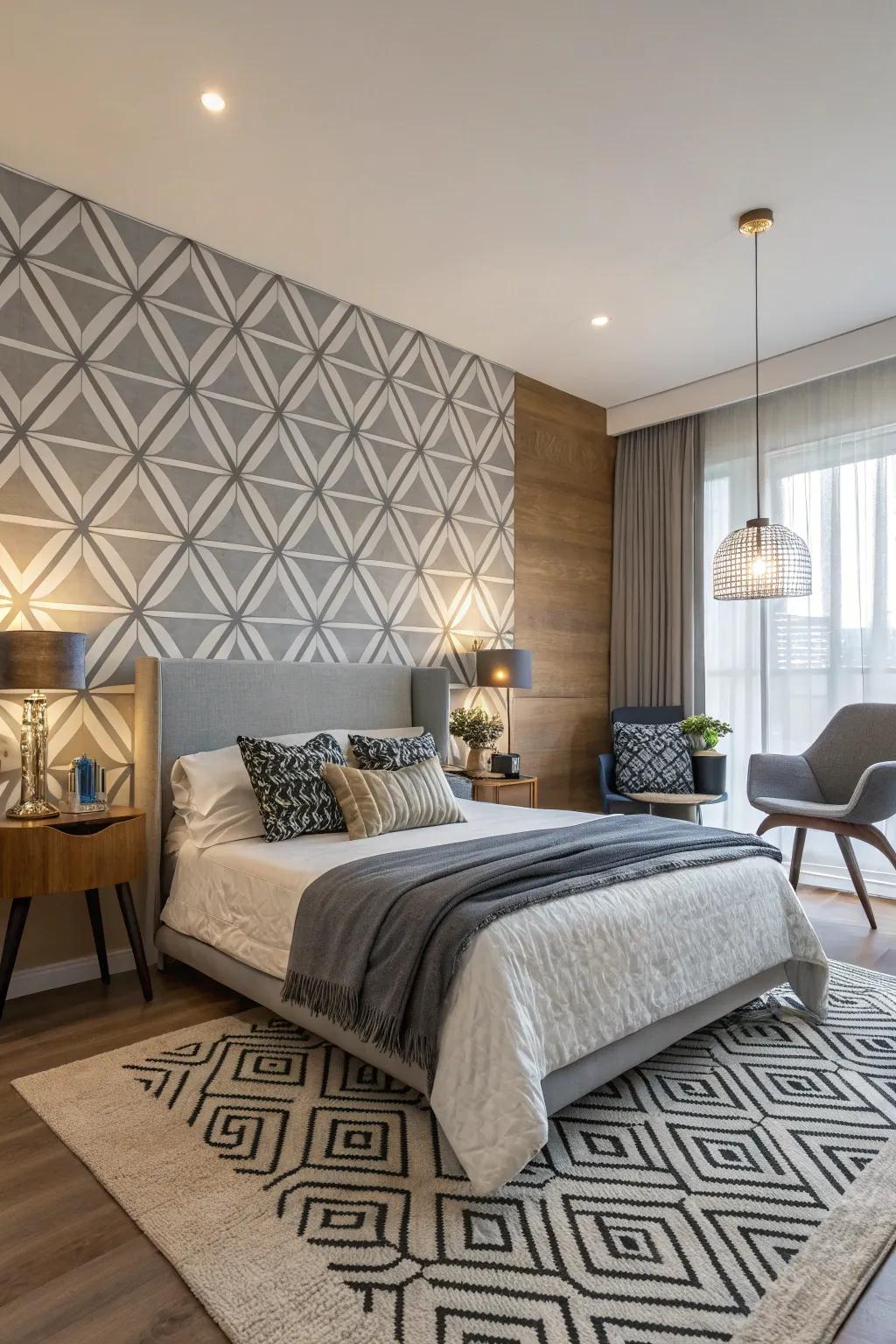 Geometric patterns add dynamic interest.