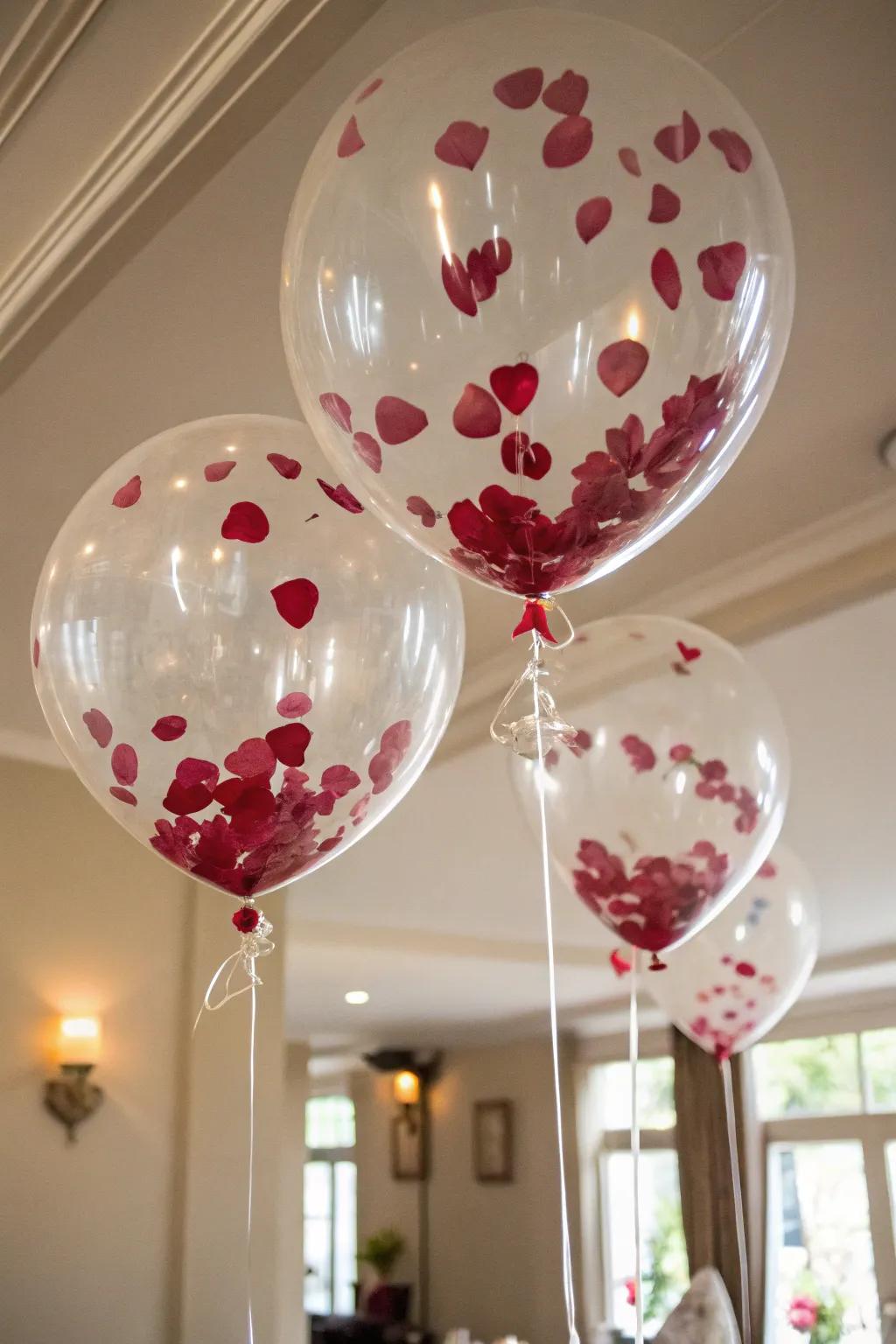 Balloons filled with rose petals for a magical surprise