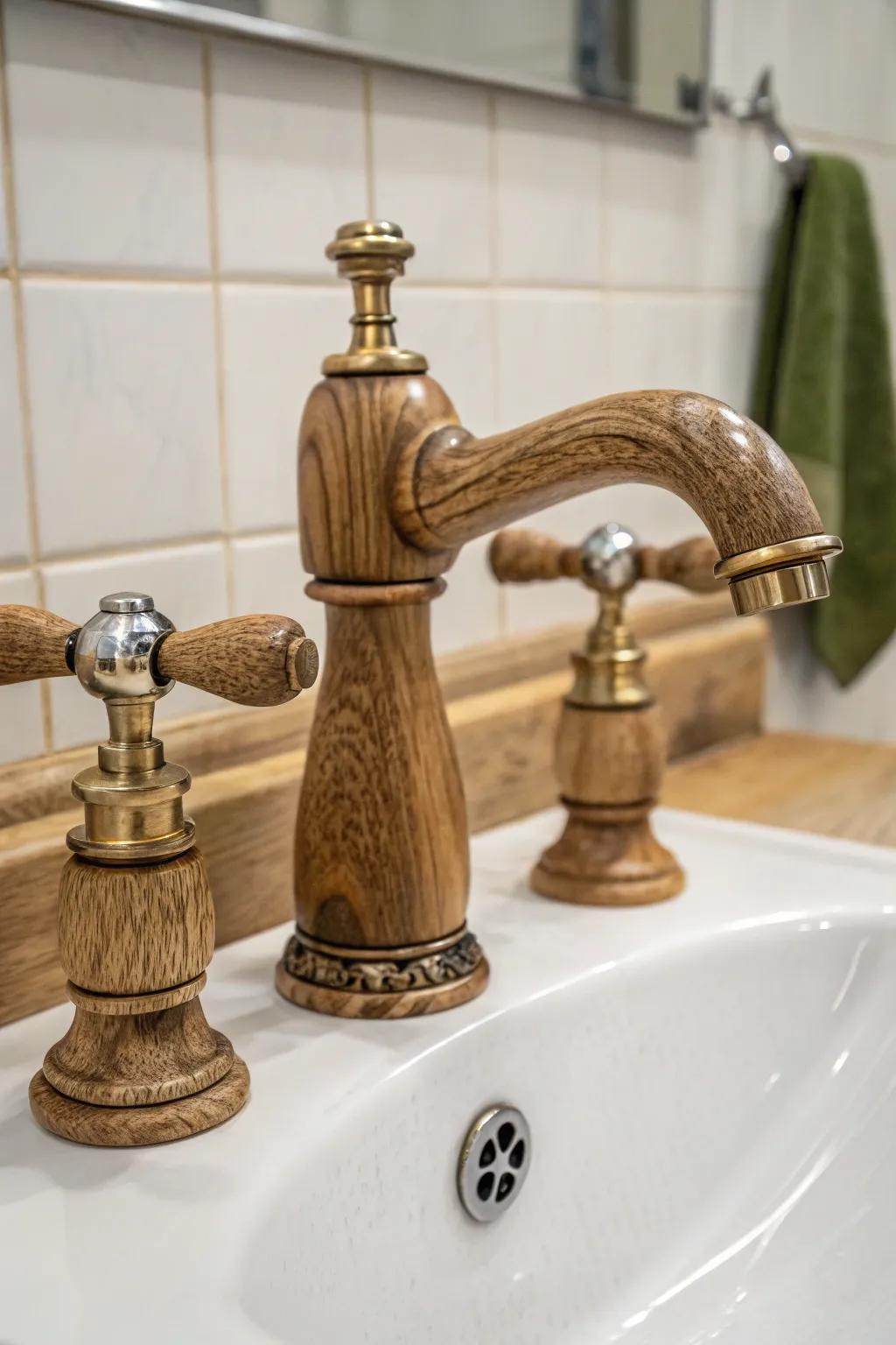 Artistic handles add a creative touch to rustic faucets.