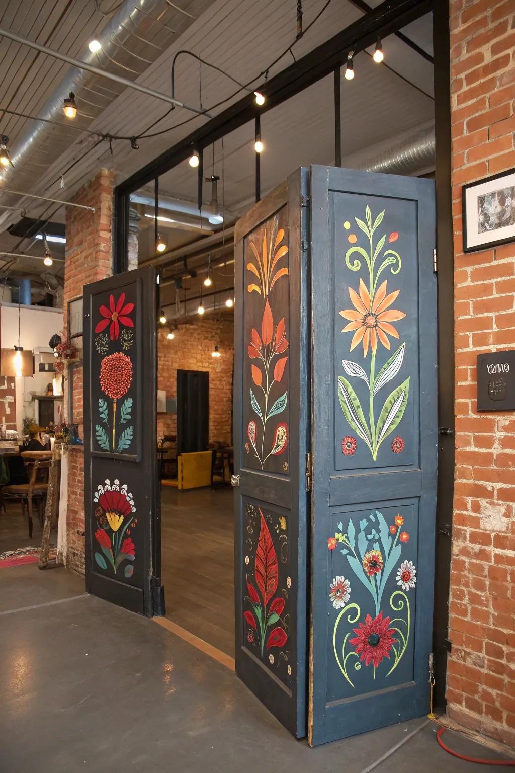 Artistic flair with custom painted saloon doors.