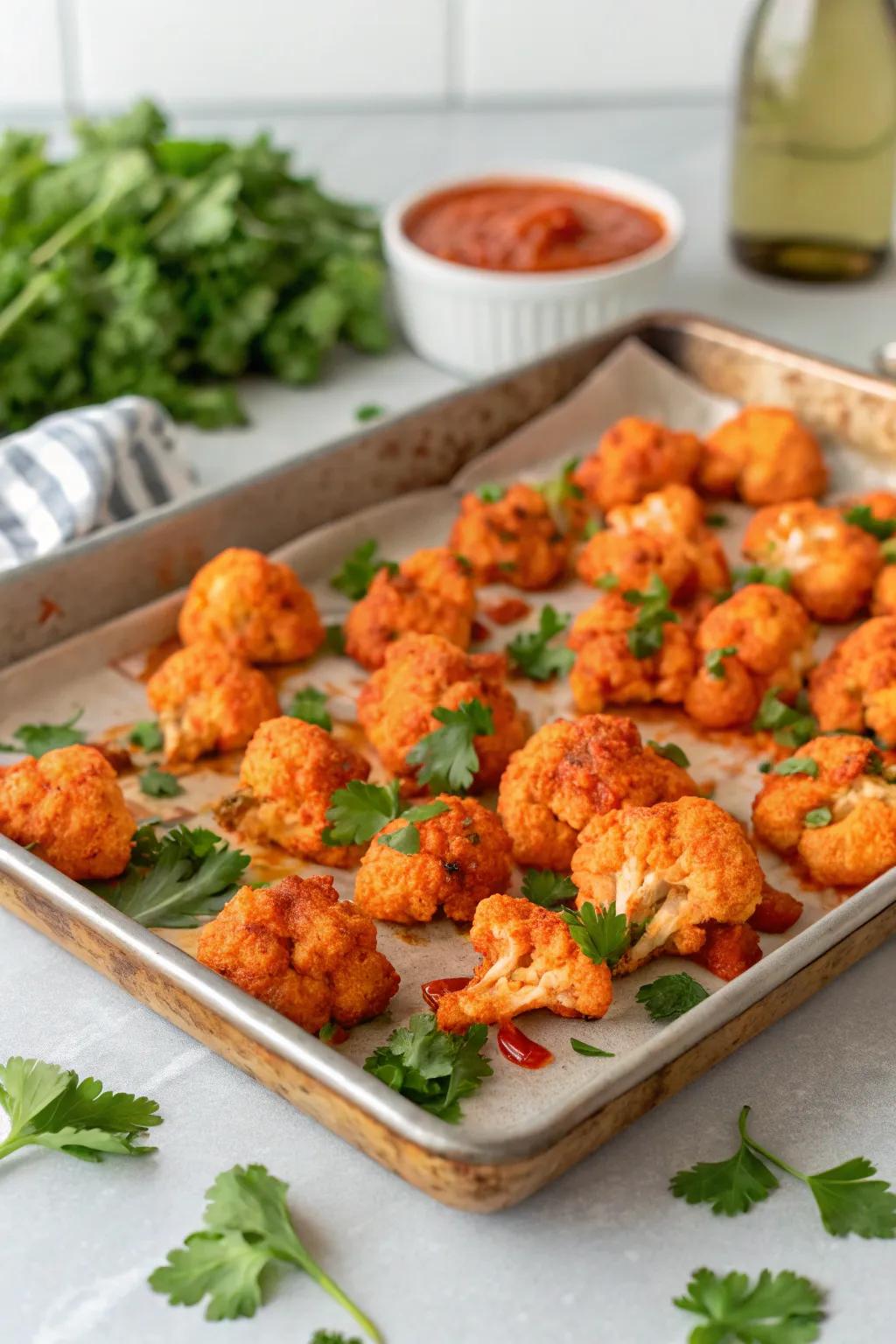 Buffalo cauliflower bites, a spicy twist on a classic.