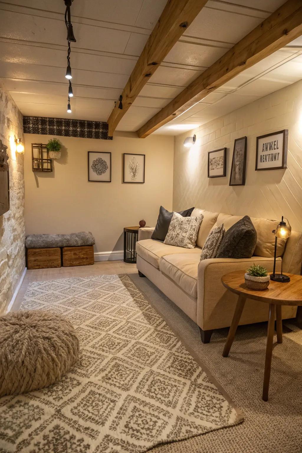 Textured rugs add warmth and style to your basement.