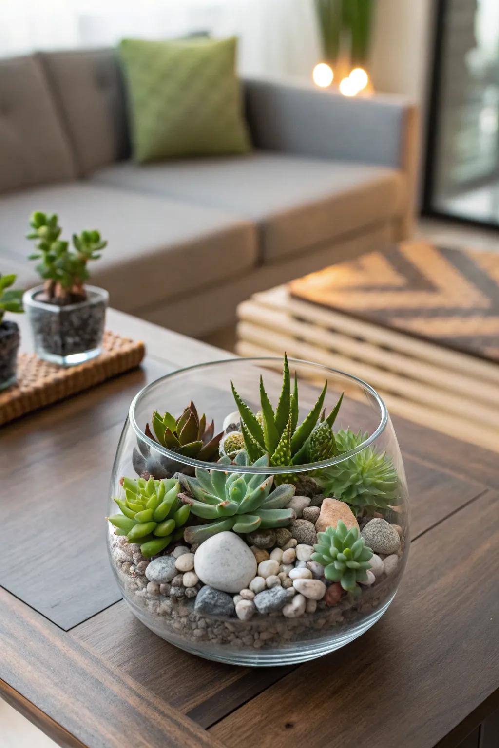 A modern terrarium centerpiece that brings art and nature together.