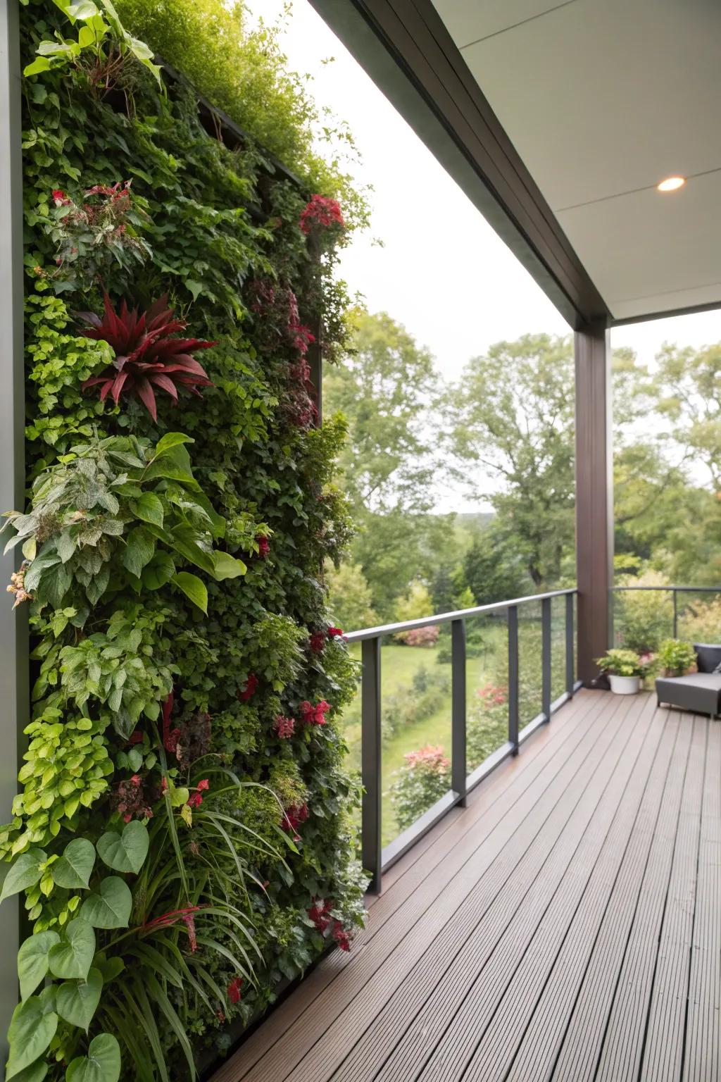 A space-saving vertical garden on a small deck.