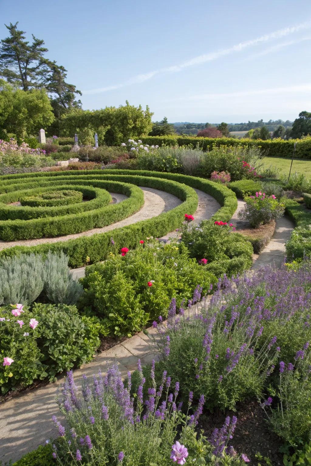 An herb spiral maze combining beauty and practicality.