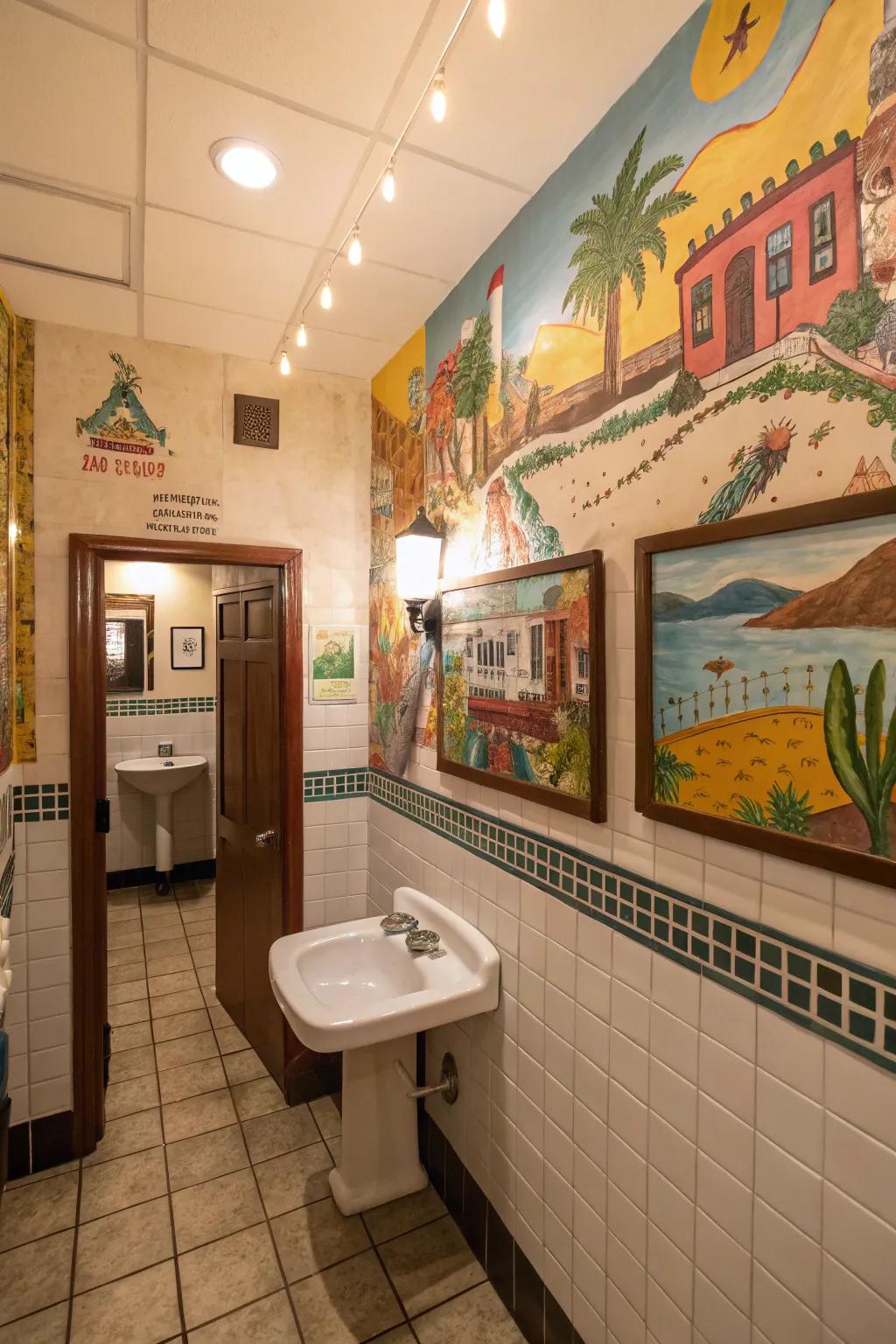 Art transforms bathrooms into memorable spaces.