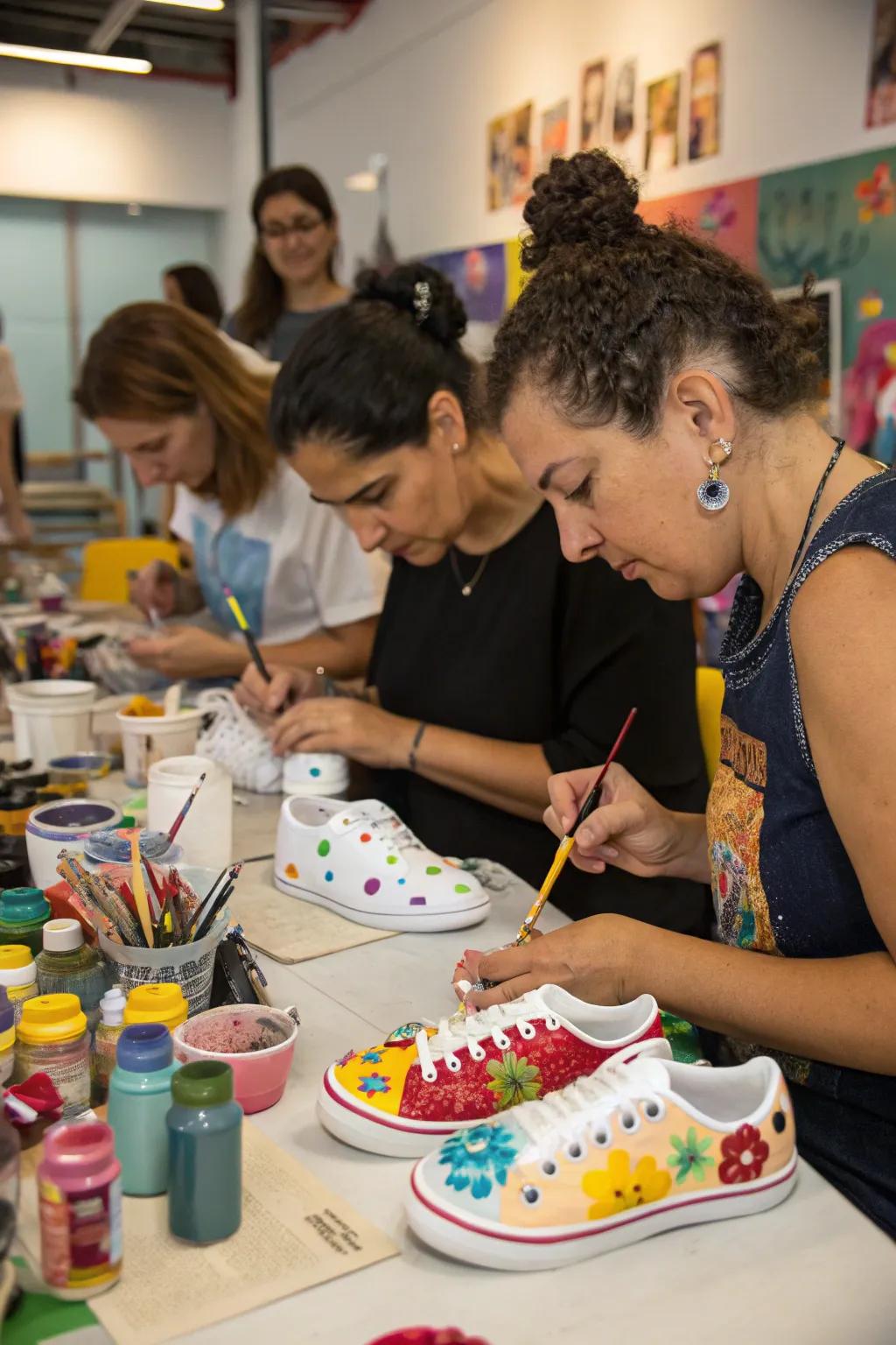 Guests getting creative at a sneaker customization station.