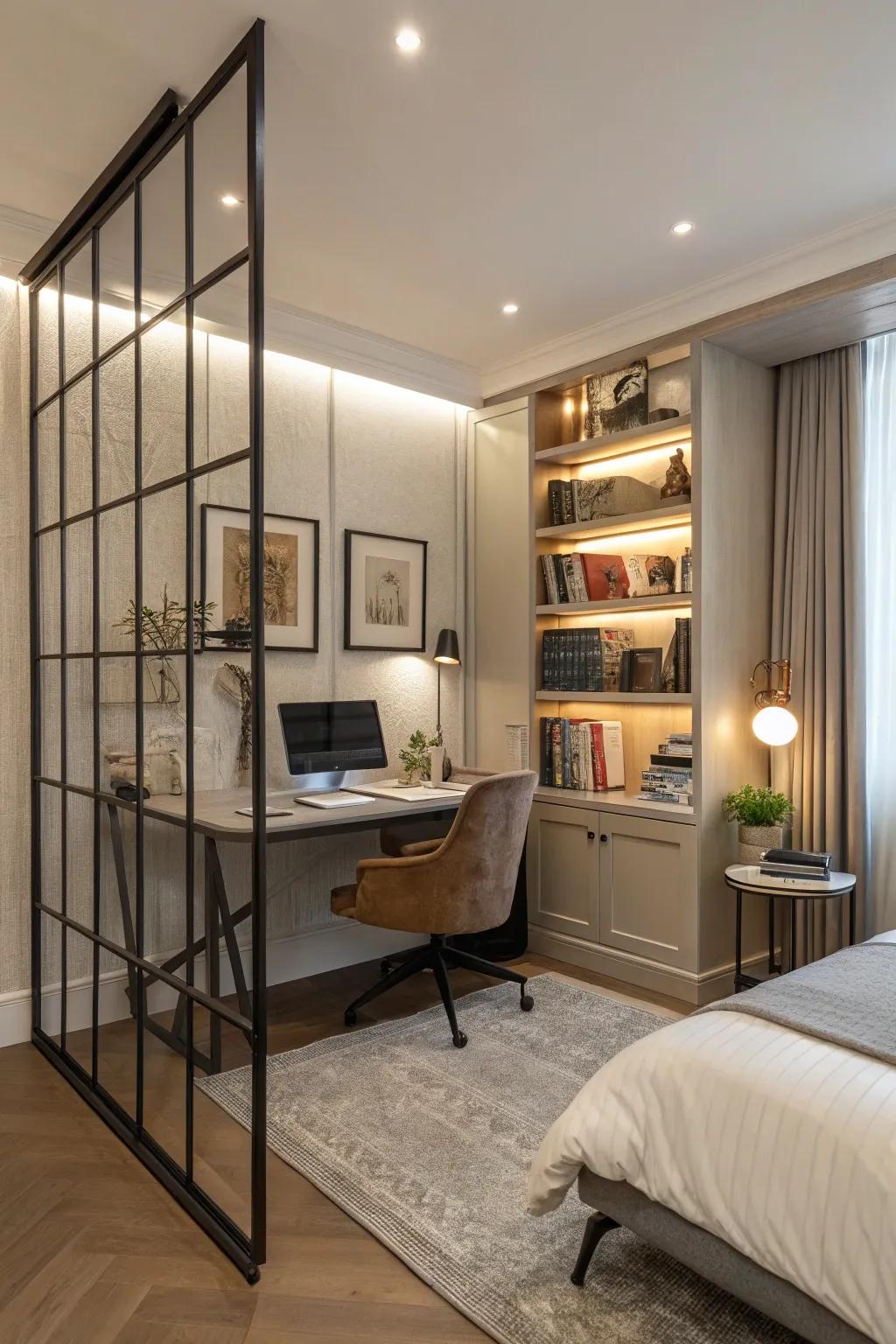 Room dividers offer privacy and structure to multifunctional spaces.