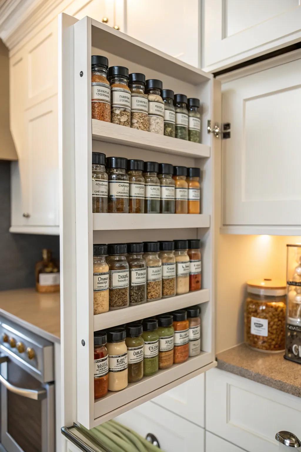 A sleek U-shaped spice rack that fits snugly in cabinets.