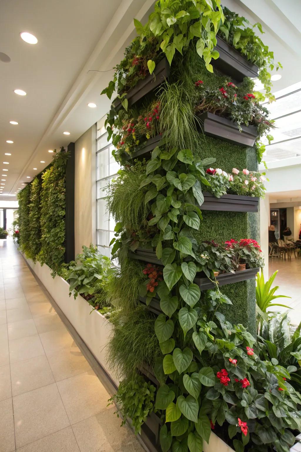 A vertical garden maximizes space and adds lush greenery to small areas.