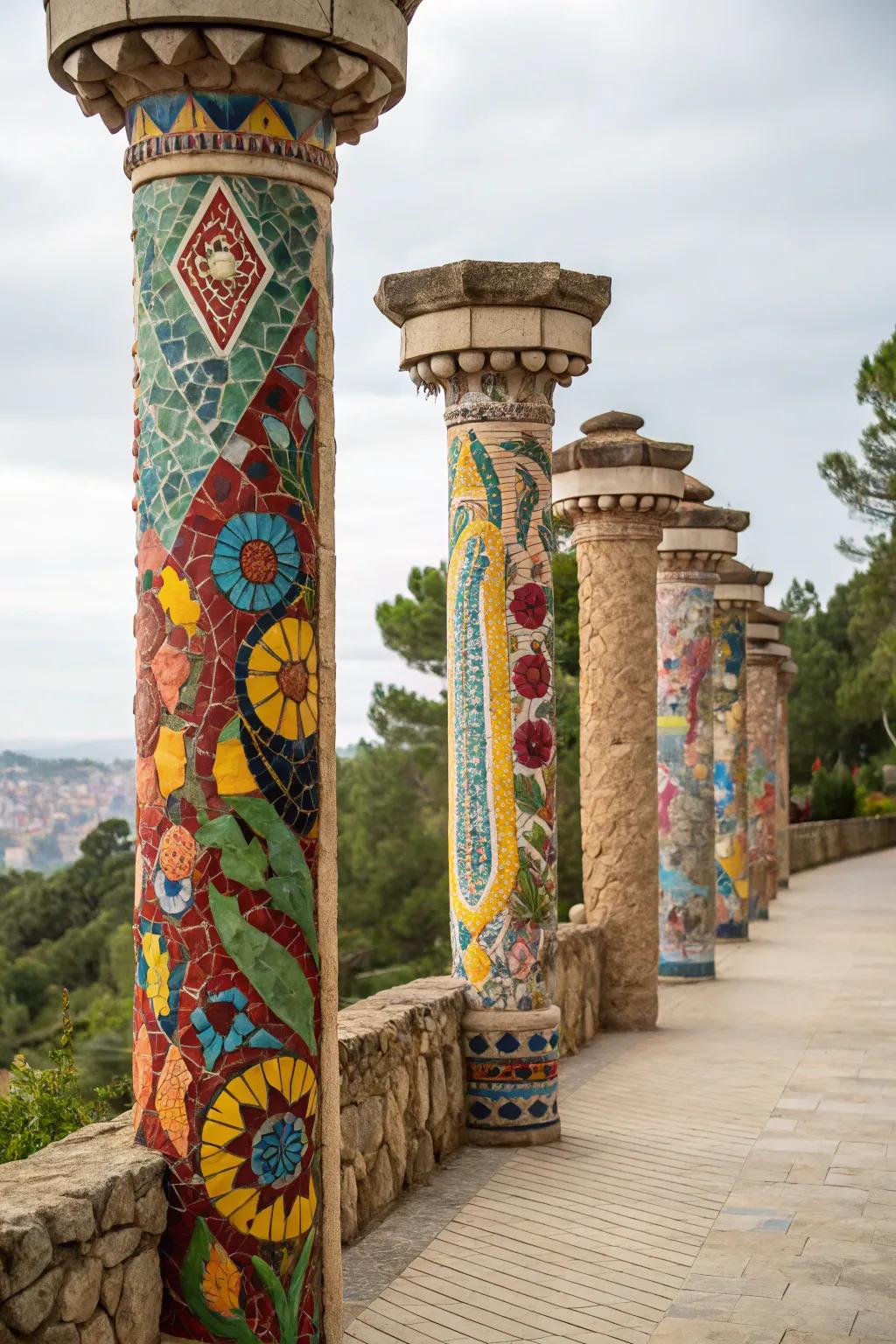 Express your creativity with mosaic stone pillars.