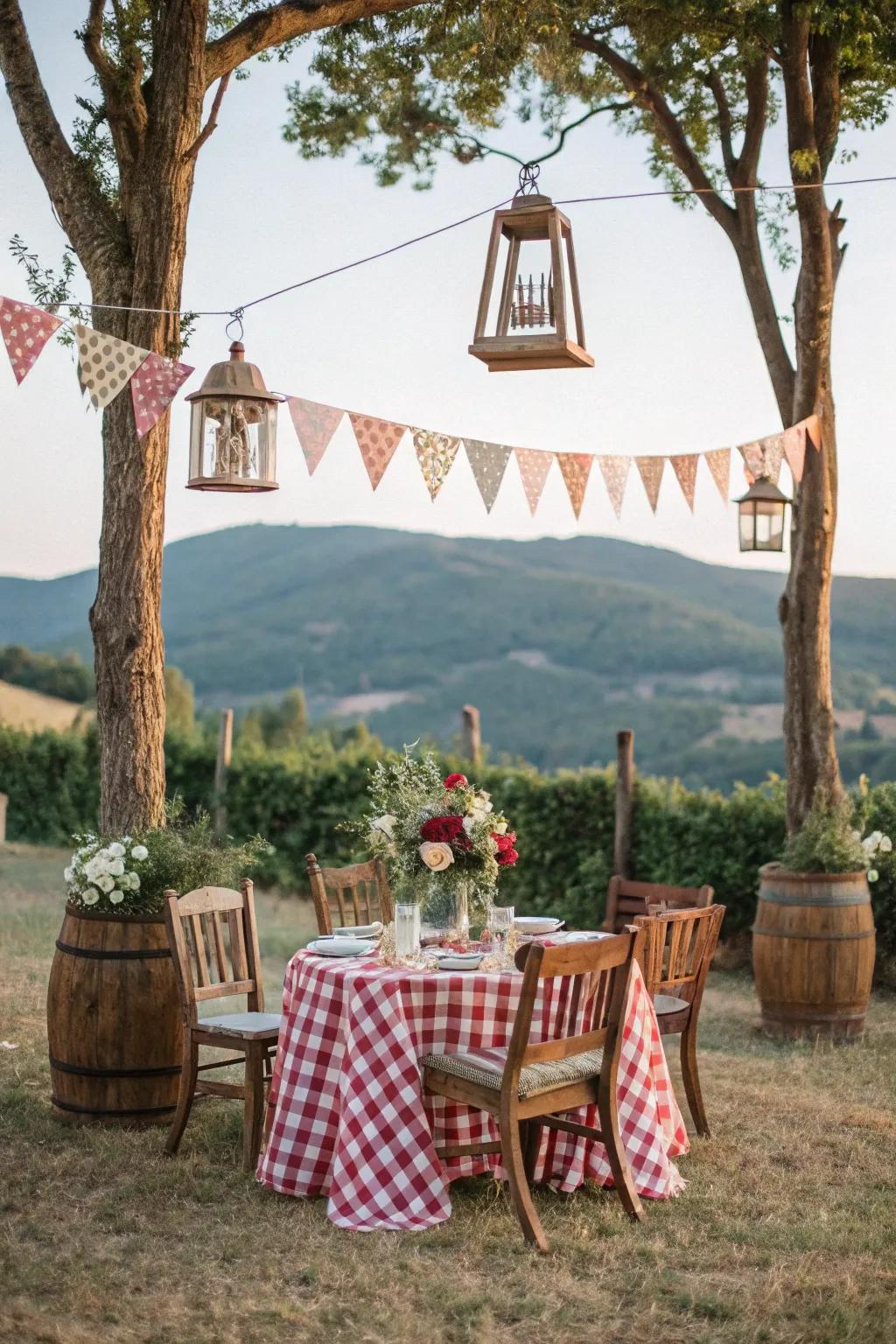 Add rustic charm to your gathering with wooden accents and decor.