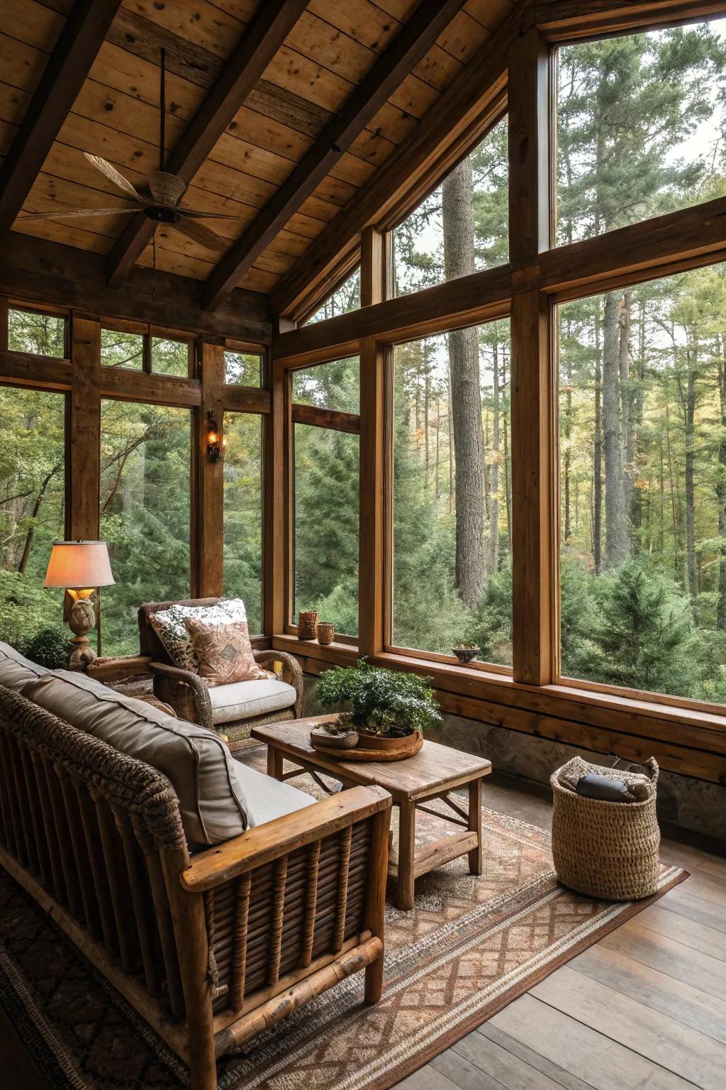 Wood frames add rustic charm to your sunroom.