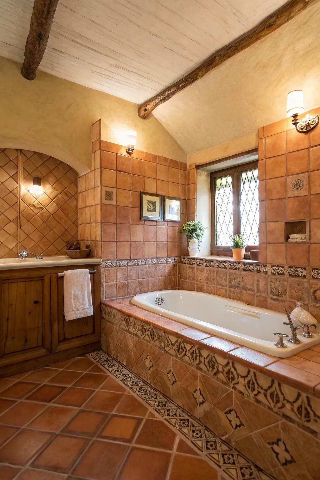 Terracotta tiles provide a warm and earthy touch to your bathroom.