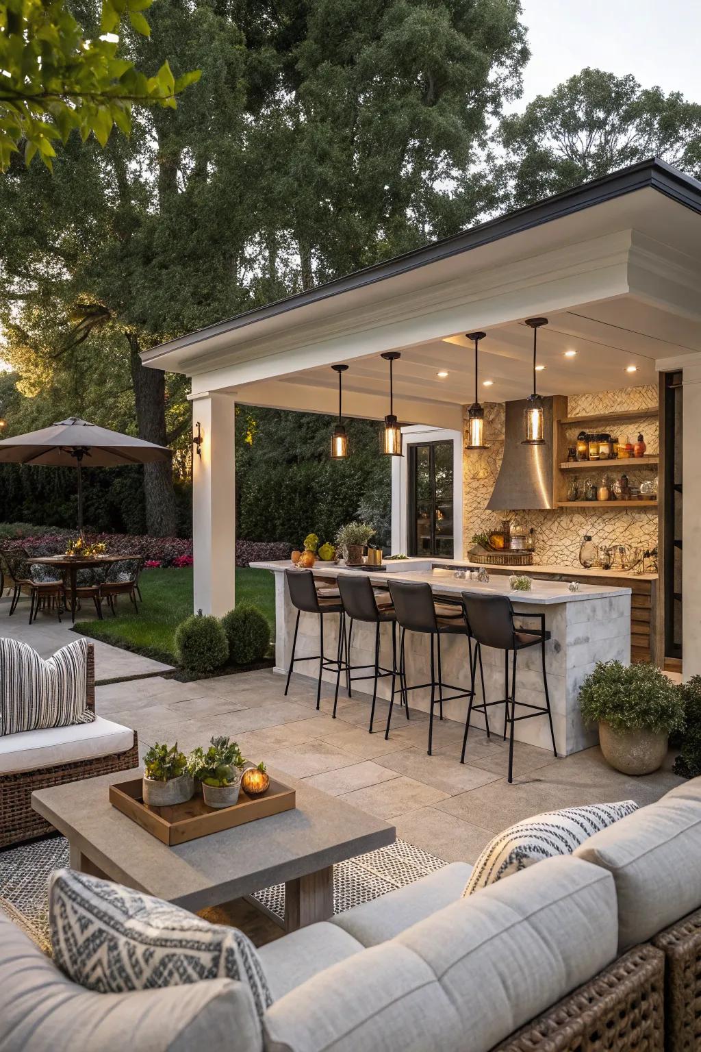Versatile outdoor spaces are perfect for entertaining.