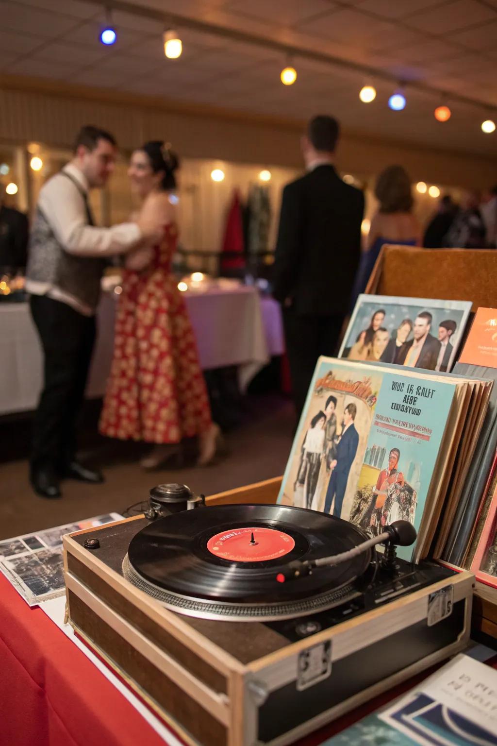 A nostalgic vinyl record station that gets guests moving.