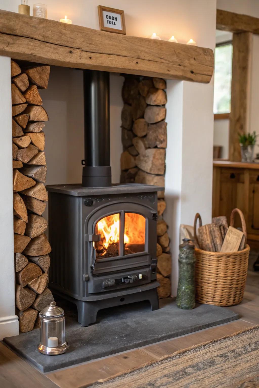 A mantelpiece adds both charm and utility to your stove setup.