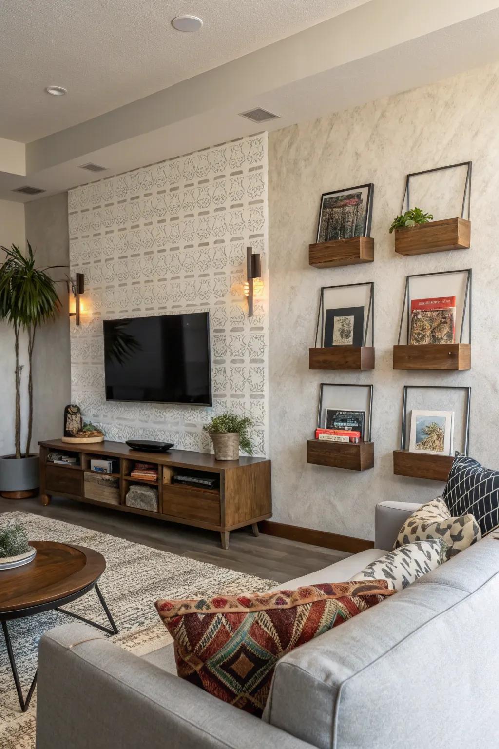 Textured wall pockets add a layer of depth and interest.