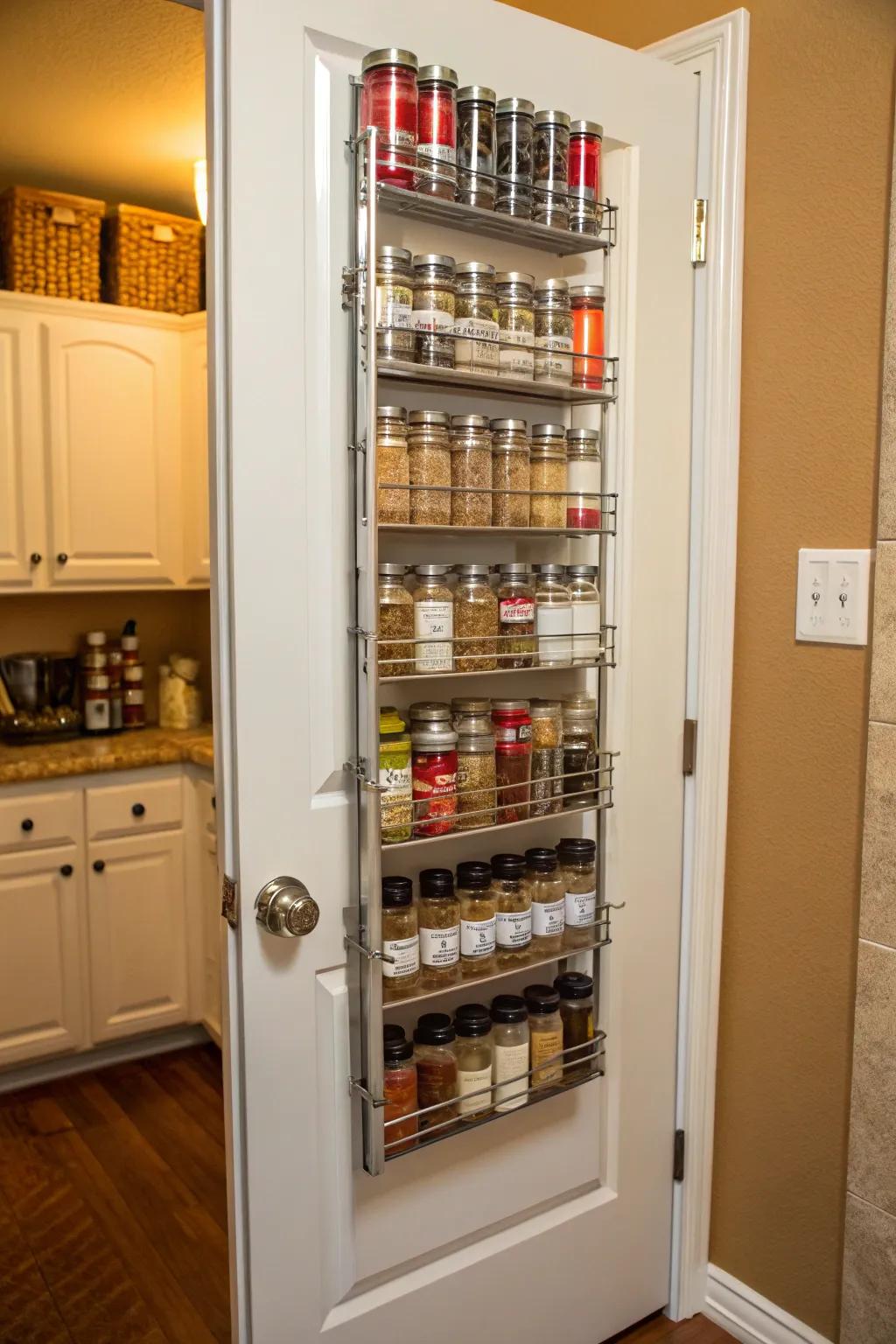 Over-the-door organizers maximize hidden storage.