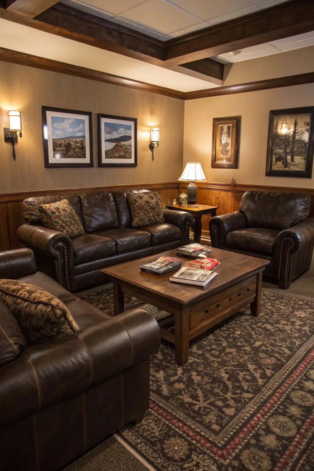 A cozy seating arrangement encourages conversation and relaxation.