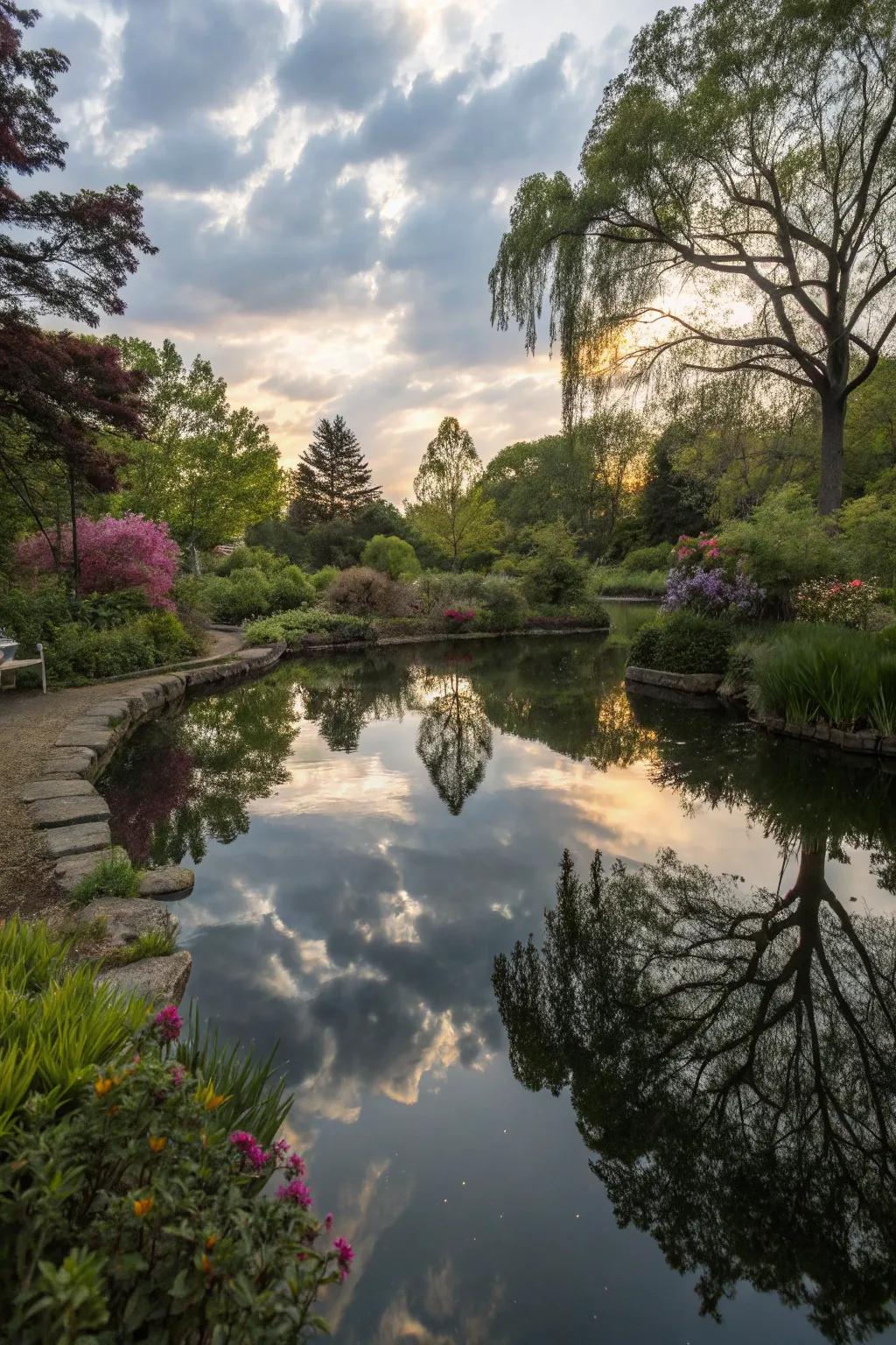 Reflective water mirrors create stunning illusions of space in gardens.