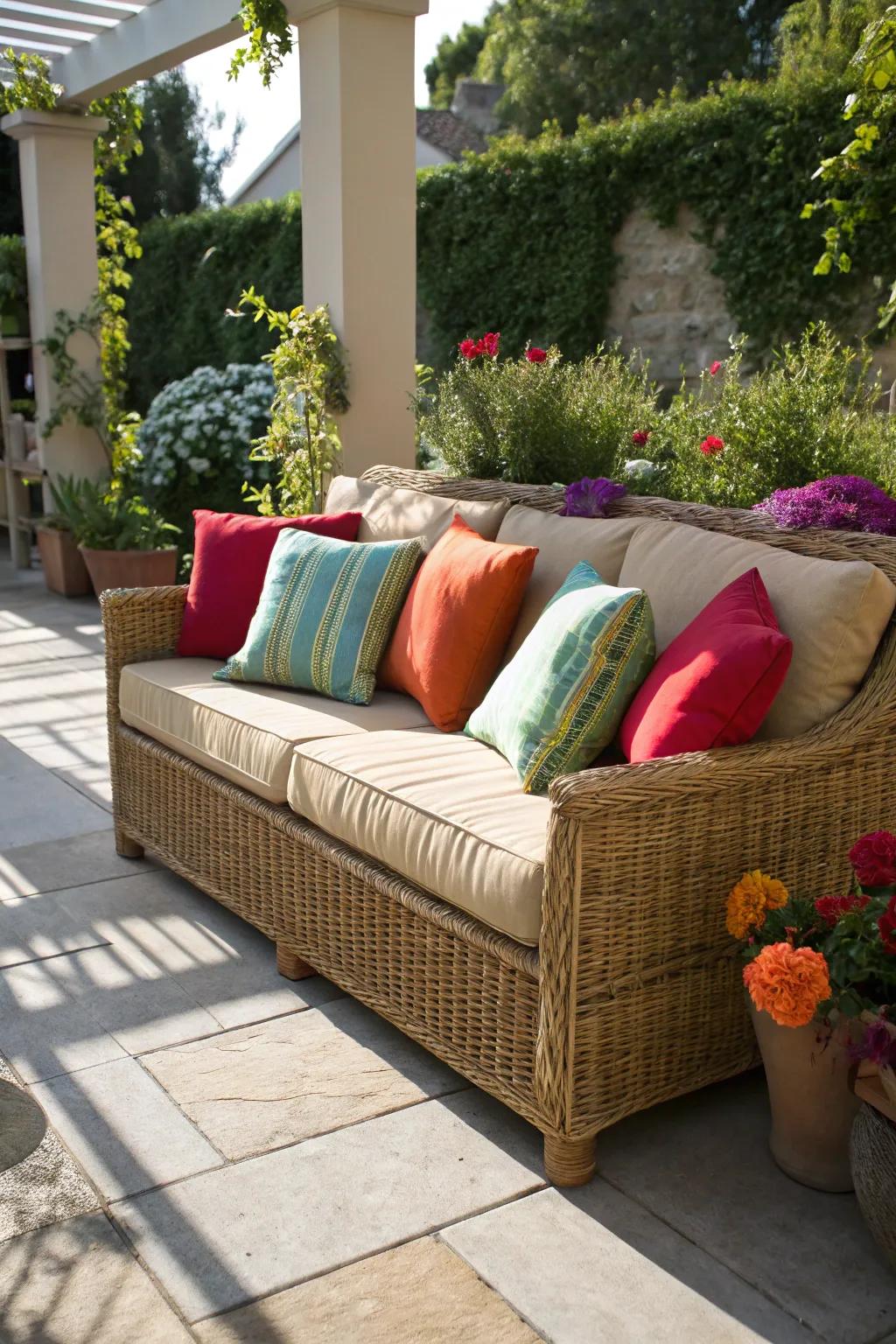 Breathing new life into wicker furniture with fresh cushions.