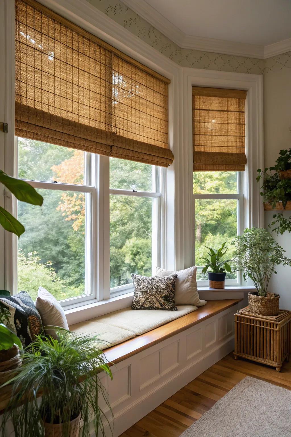 Bamboo shades offer a natural and sustainable option.