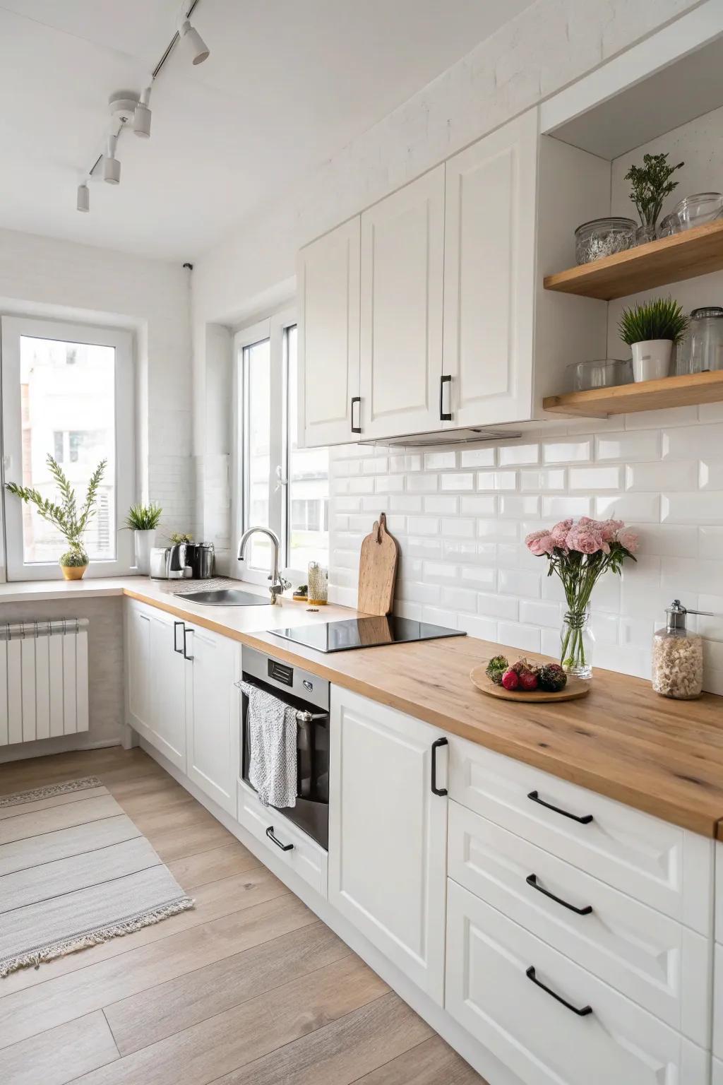 A minimalist wood countertop for a Scandinavian-inspired kitchen.