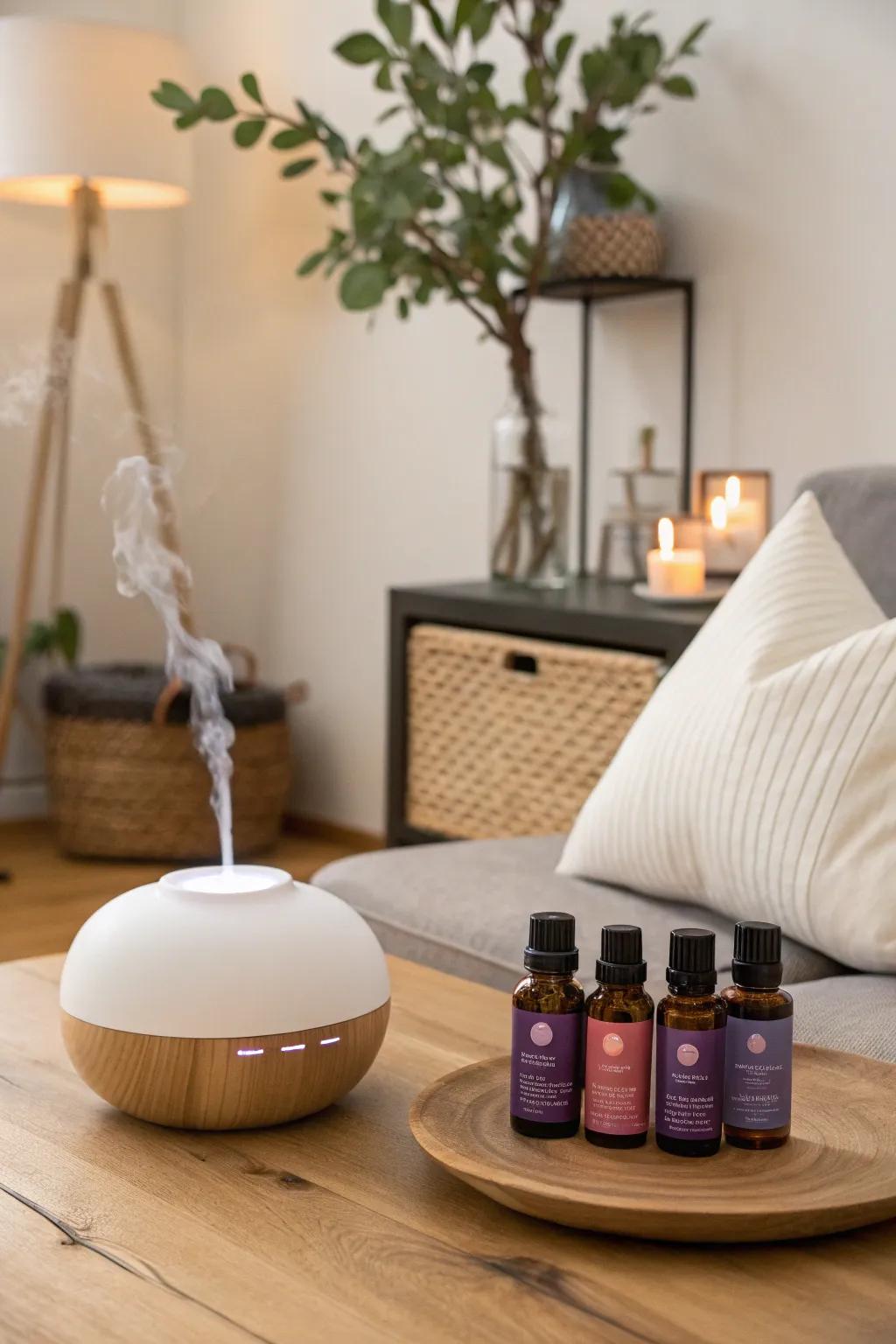 Essential oils infuse the room with soothing scents.