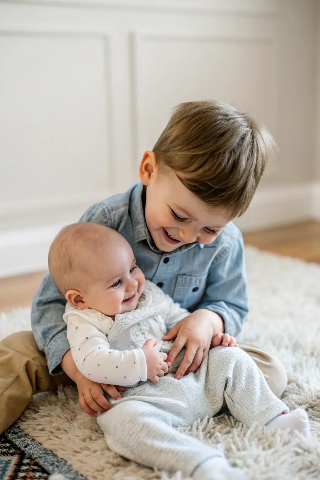 Sibling love captured in a tender moment.