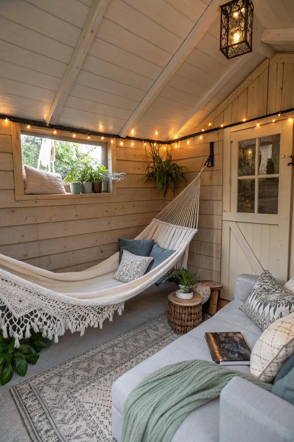 Find solace in a relaxation zone set up in your shed.