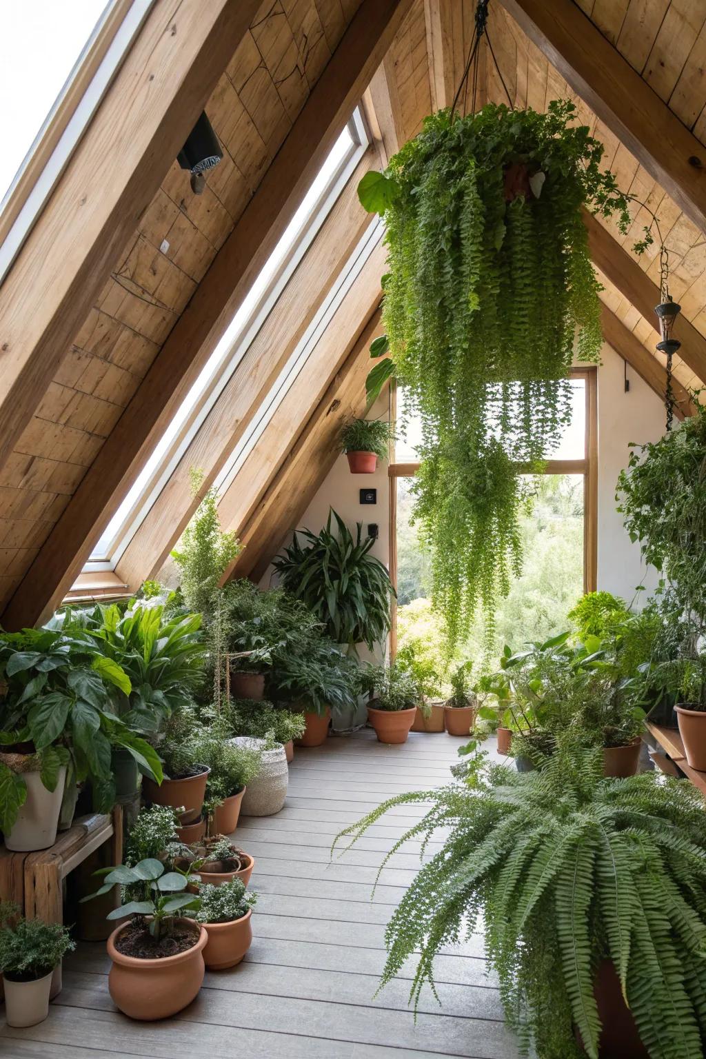 An indoor plant oasis brings nature indoors and livens up your attic.