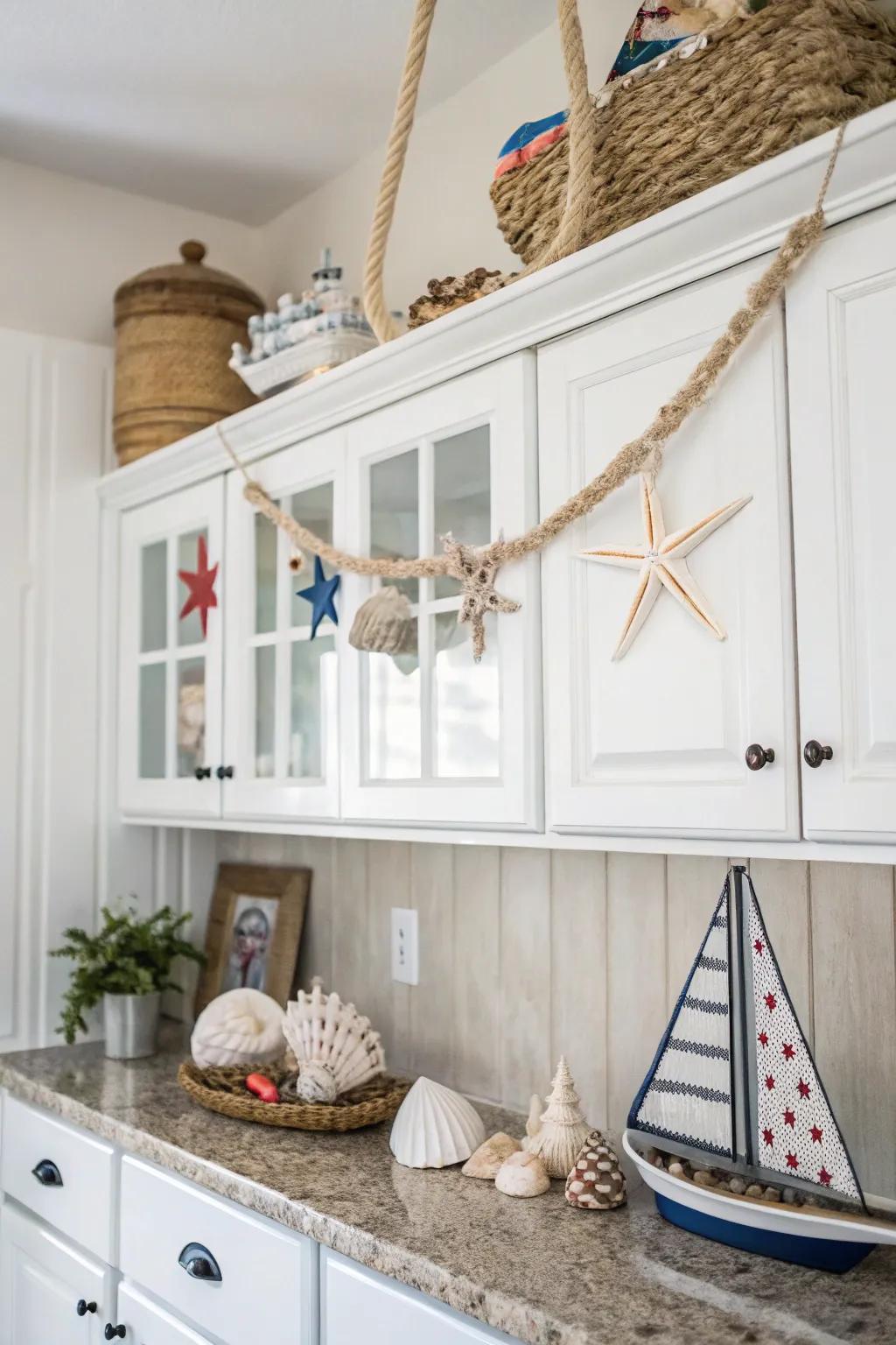 Create a cohesive look with themed decor above your cabinets.