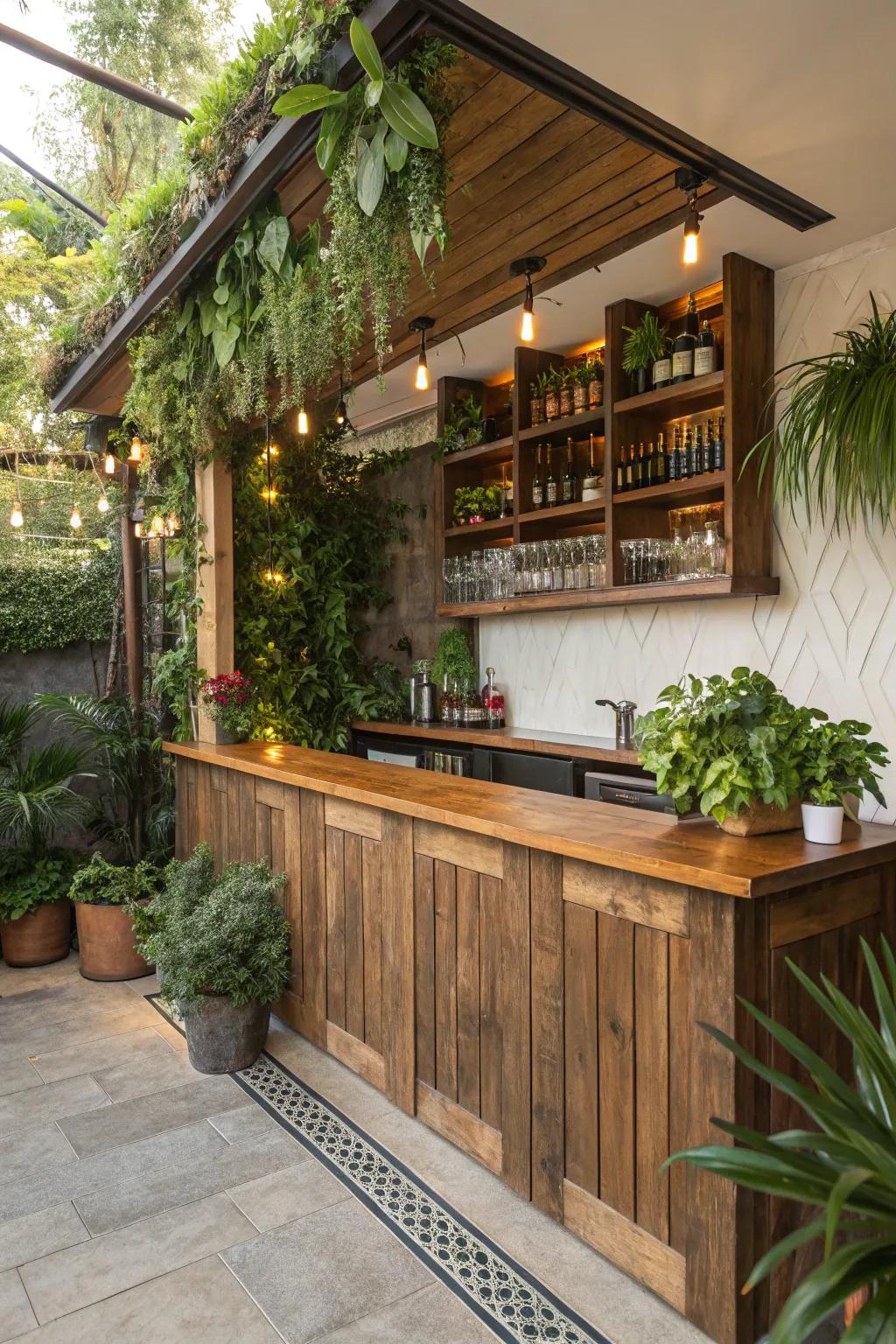 Natural elements bring warmth to this inviting bar.