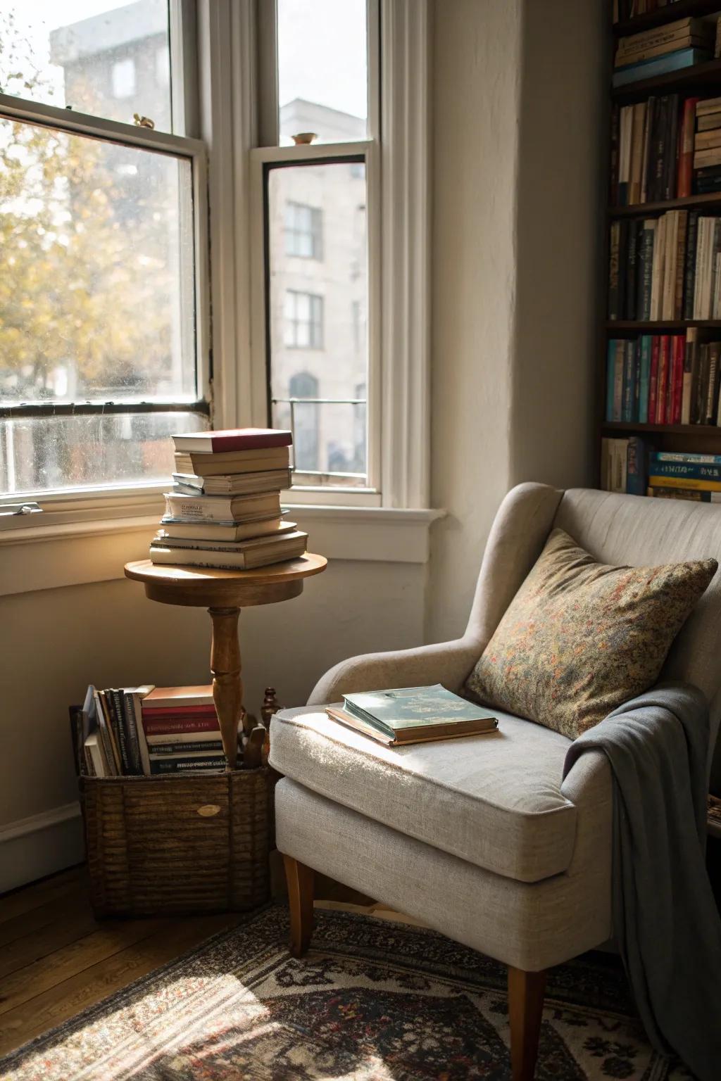 A reading nook offers a peaceful retreat within your home.