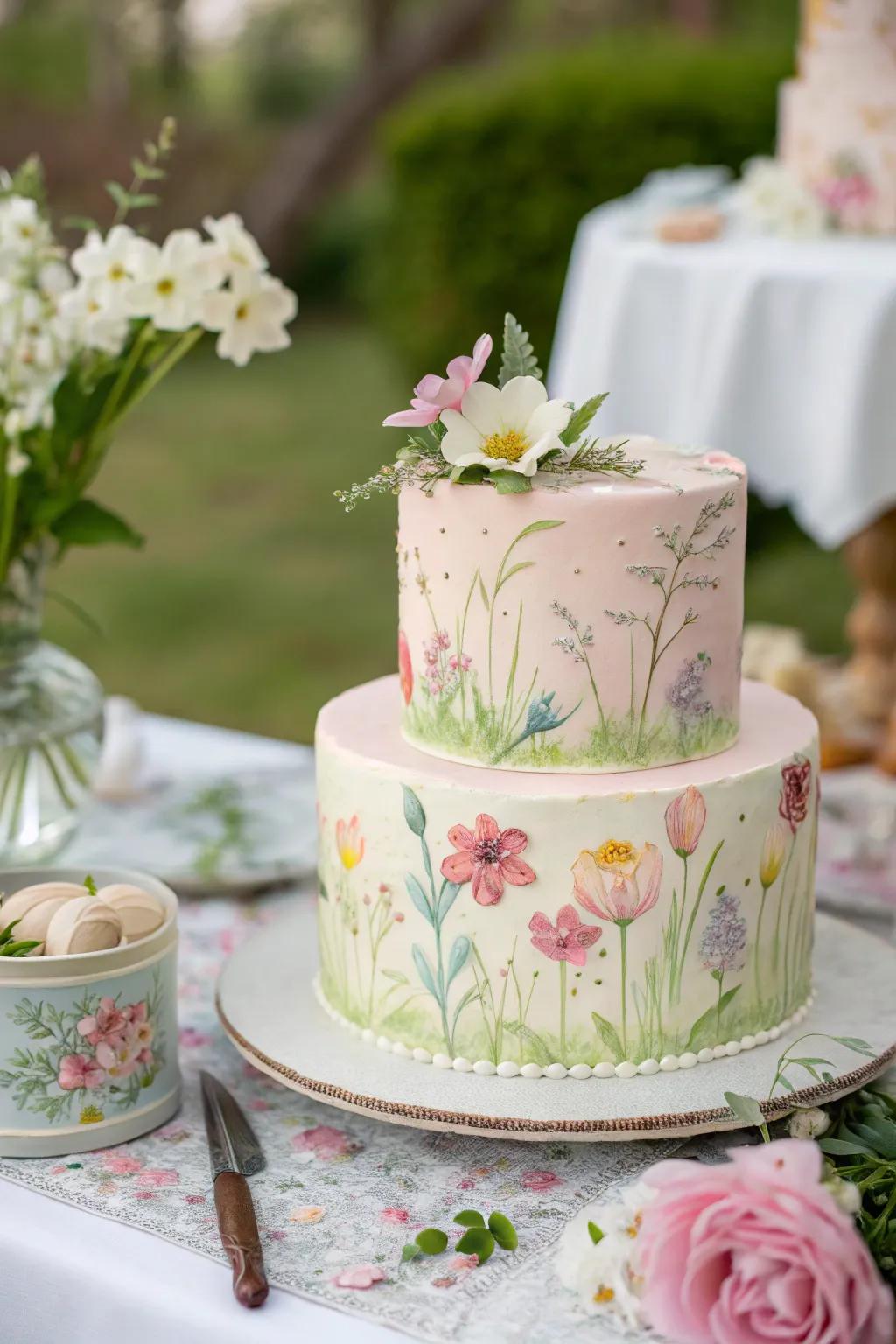 An Impressionist garden cake offers a serene and artistic touch.