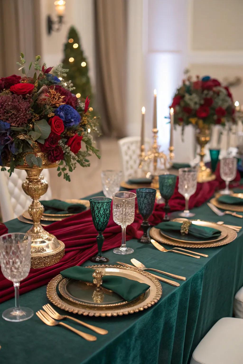 Glamorous metallics adding luxury to the banquet table.