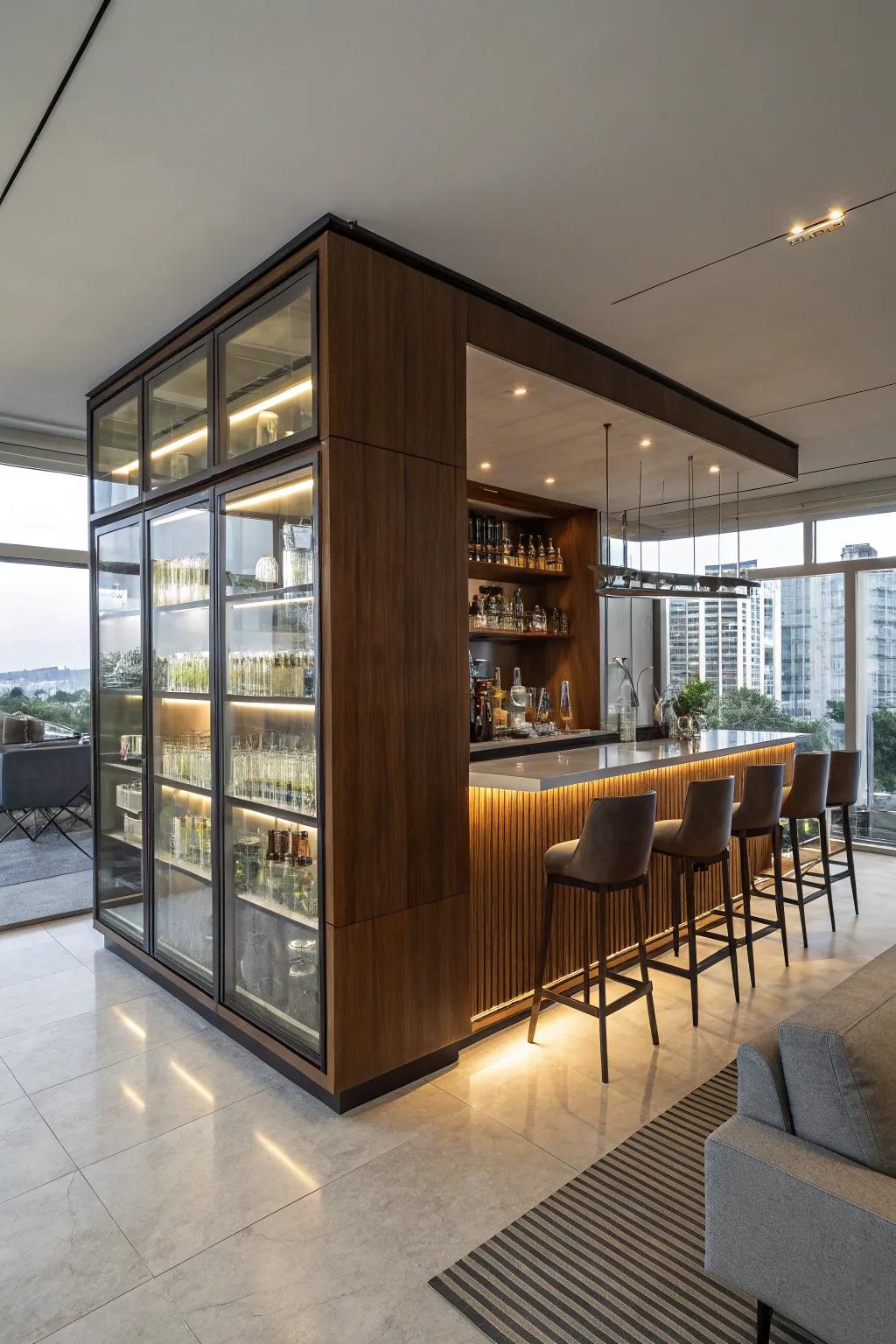 A hidden bar adds a touch of mystery and elegance to your space.