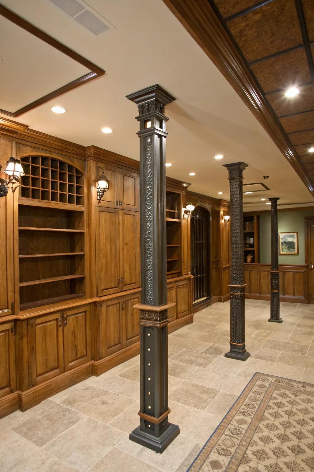 Custom builds enhance the utility and beauty of basement poles.