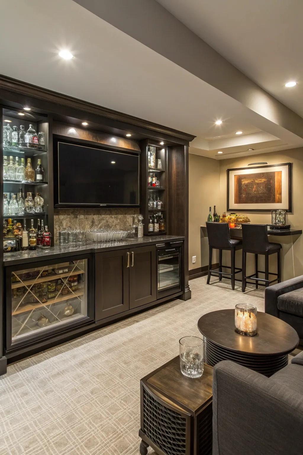 A mini bar elevates the entertainment experience.