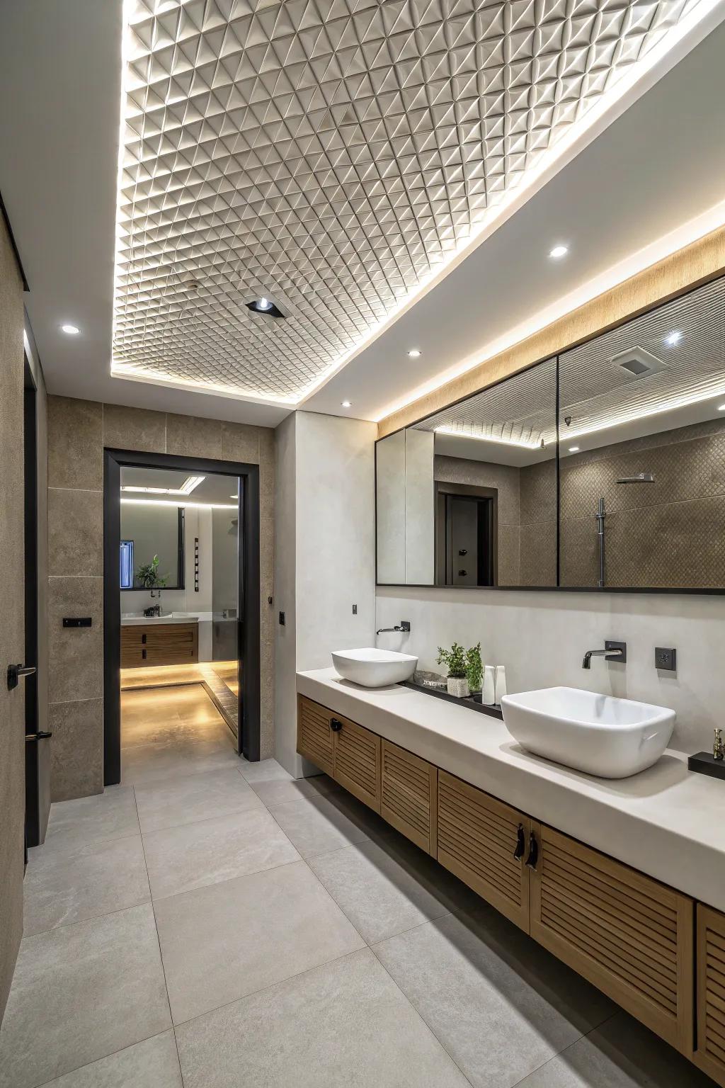 Suspended ceilings add architectural interest and depth to your bathroom space.