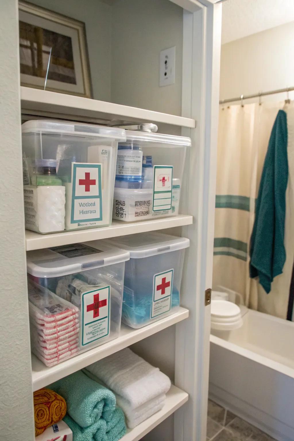 A dedicated first aid station keeps essentials within reach.